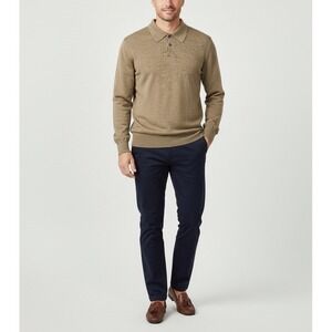 R&R Casuals Mens Sweater‎ Large Tan Brown 100% Extra Fine Merino Wool Italy